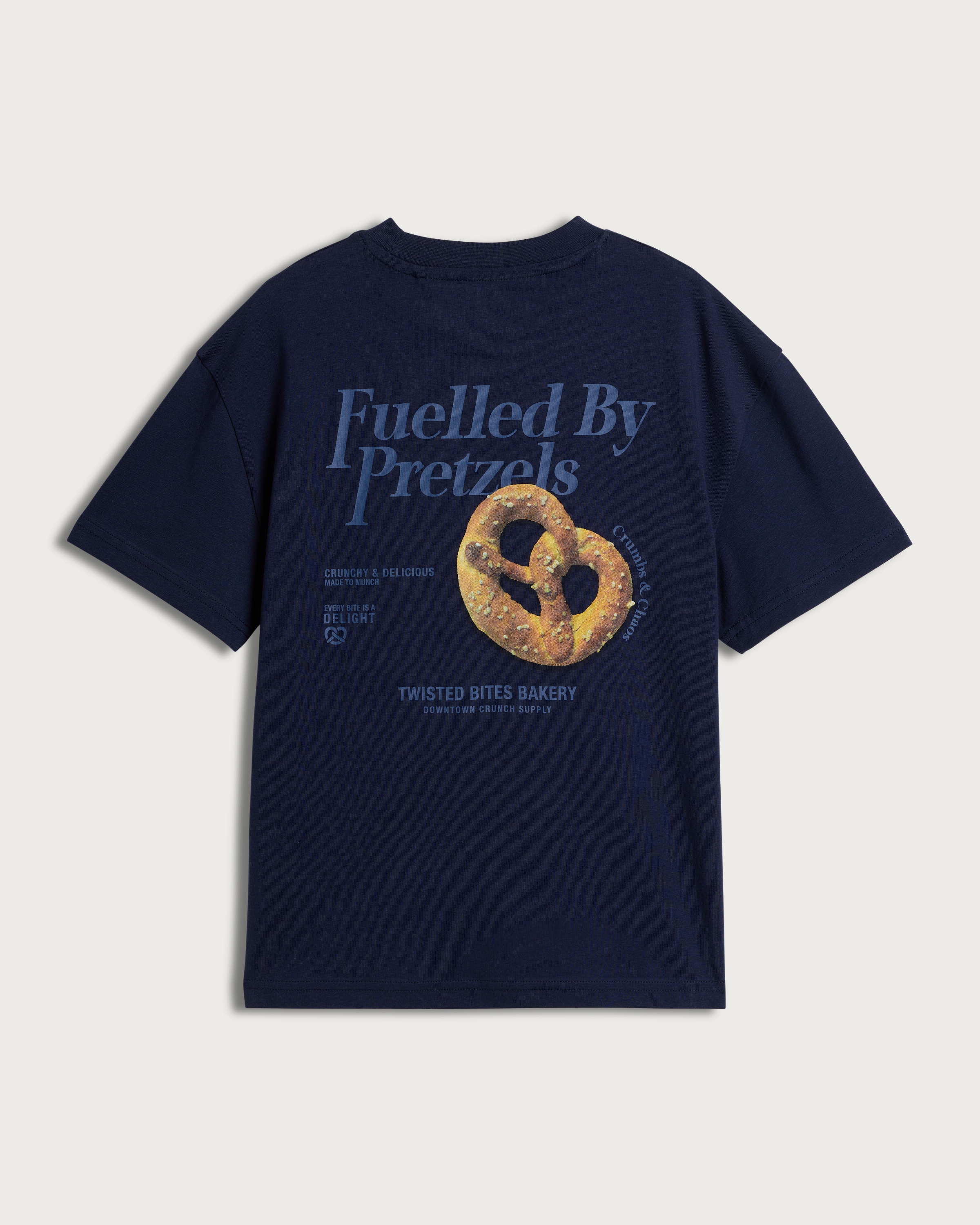 F&F Boys Pure Cotton Fuelled By Pretzels Oversized Fit T-Shirt in Navy thumbnail 2