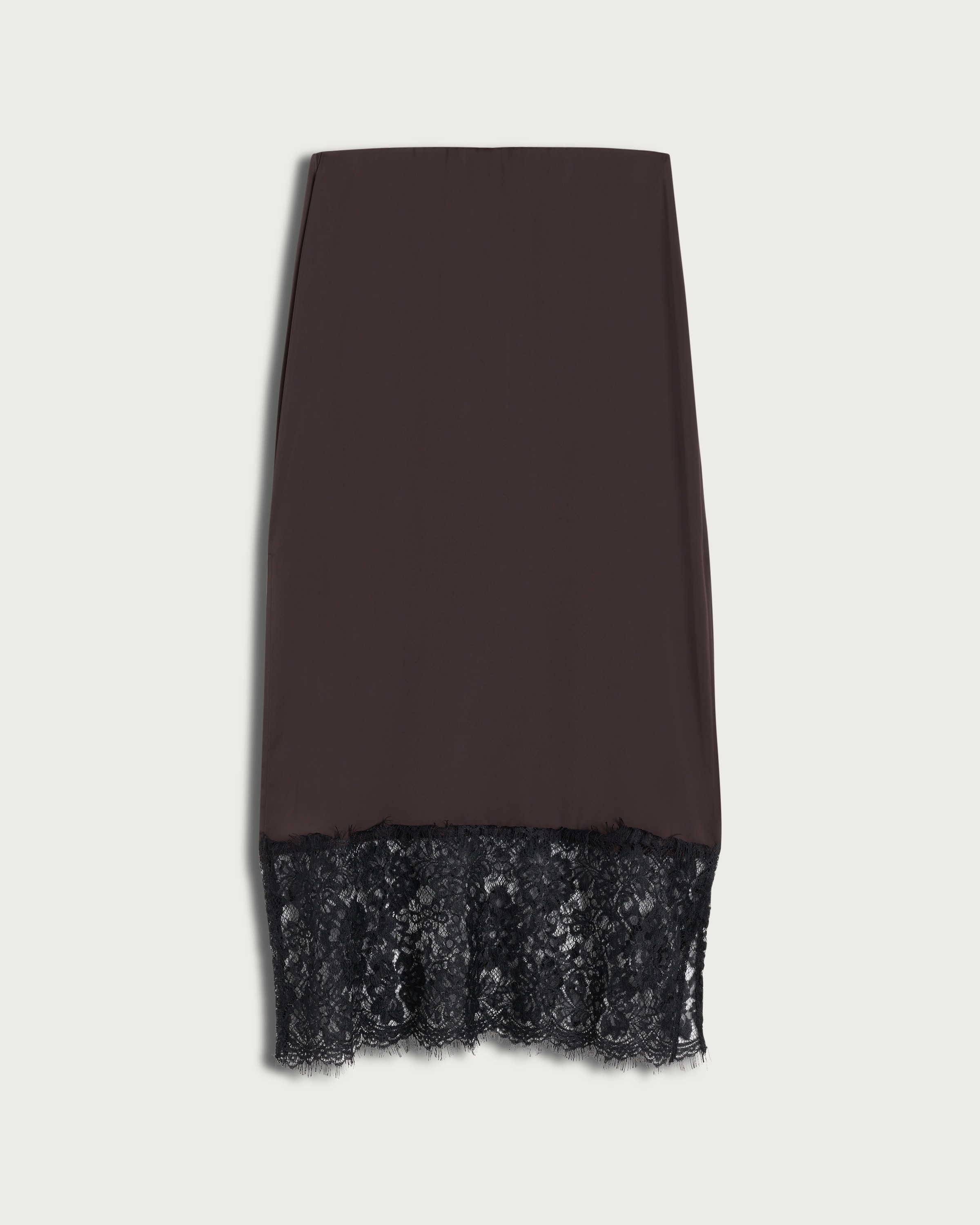 F&F Satin Lace Trim Co-ord Midi Skirt in Chocolate thumbnail 4