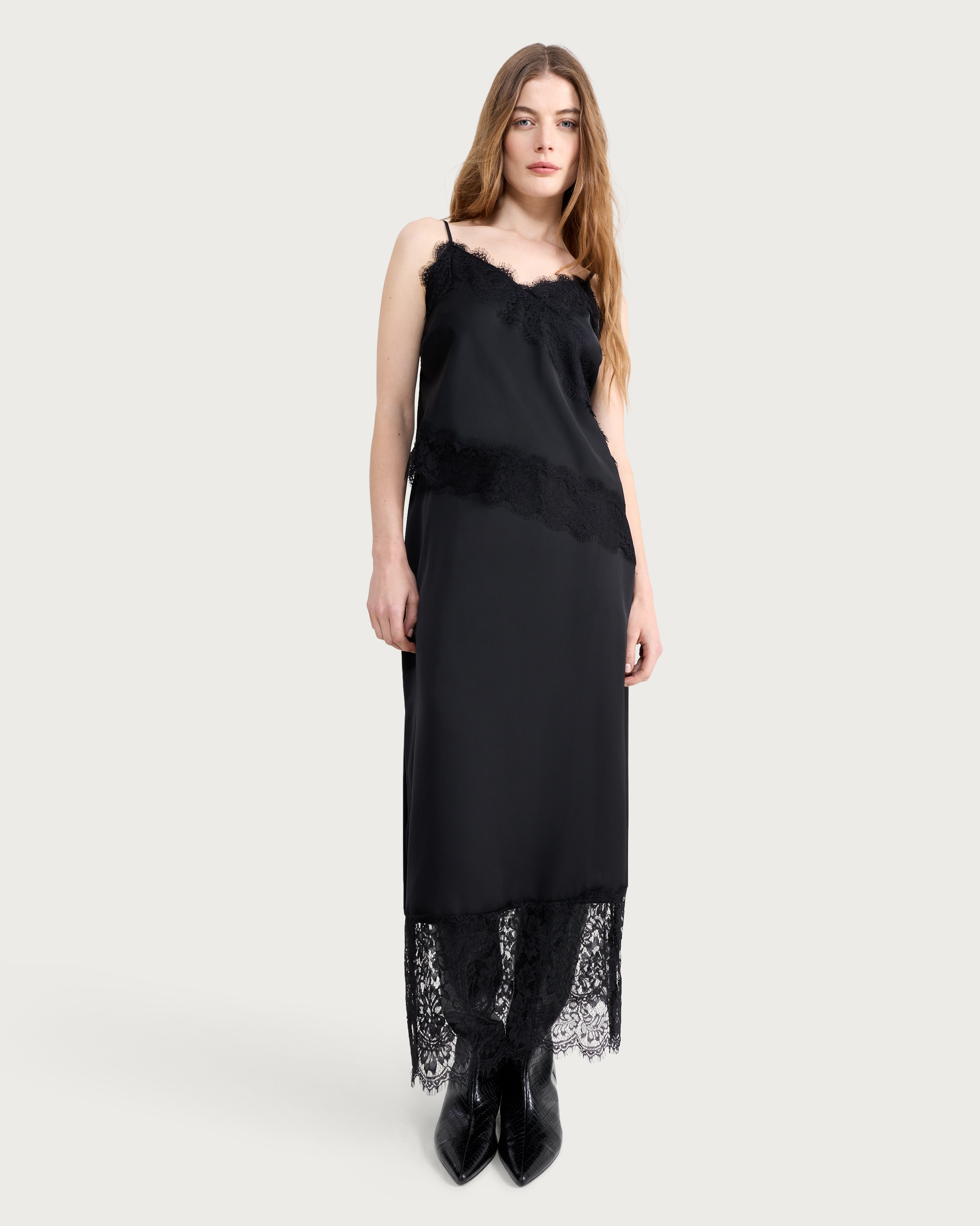 F&F Satin Lace Trim Asymmetric Hem Co-ord Cami Top in Black thumbnail 2