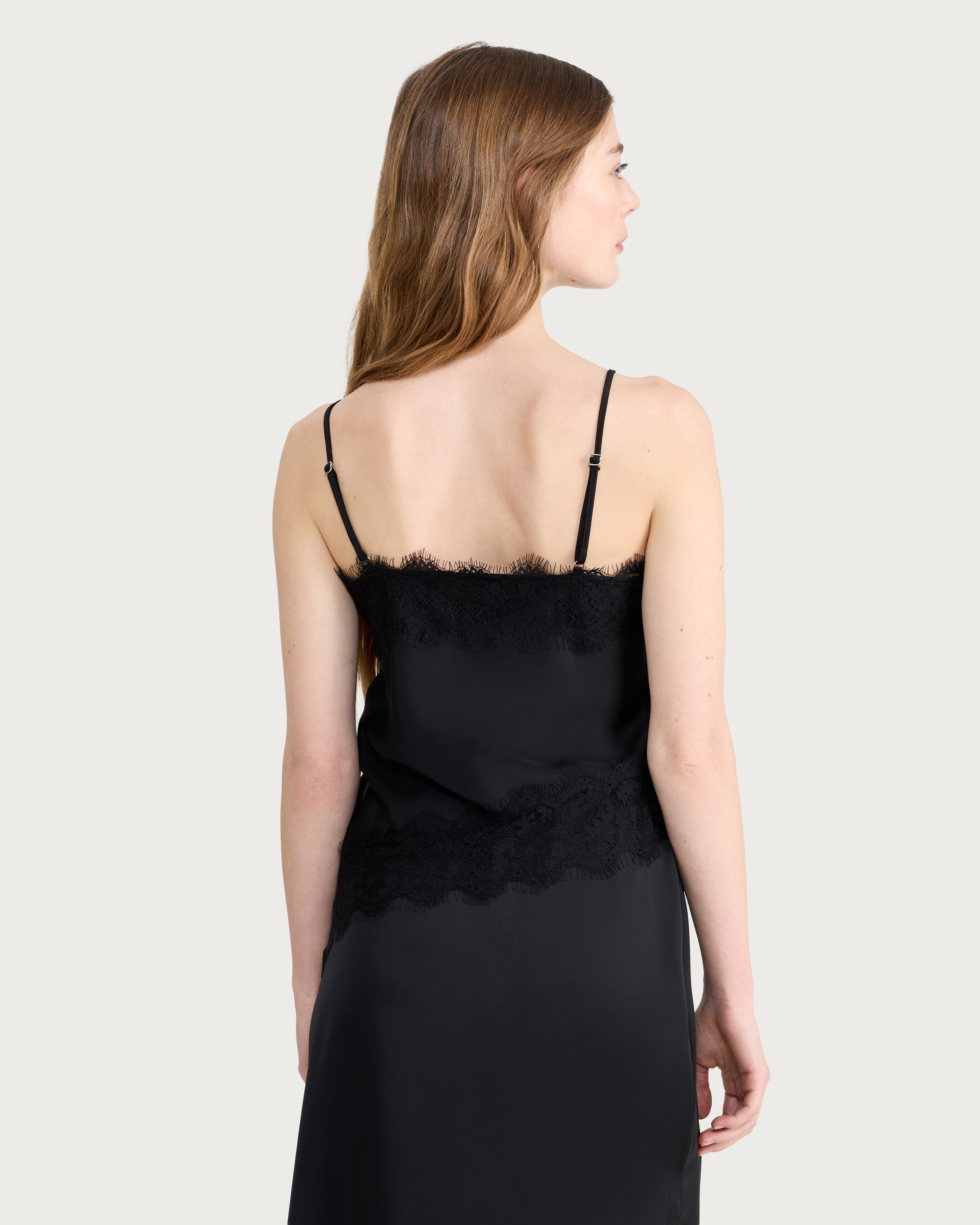 F&F Satin Lace Trim Asymmetric Hem Co-ord Cami Top in Black thumbnail 3
