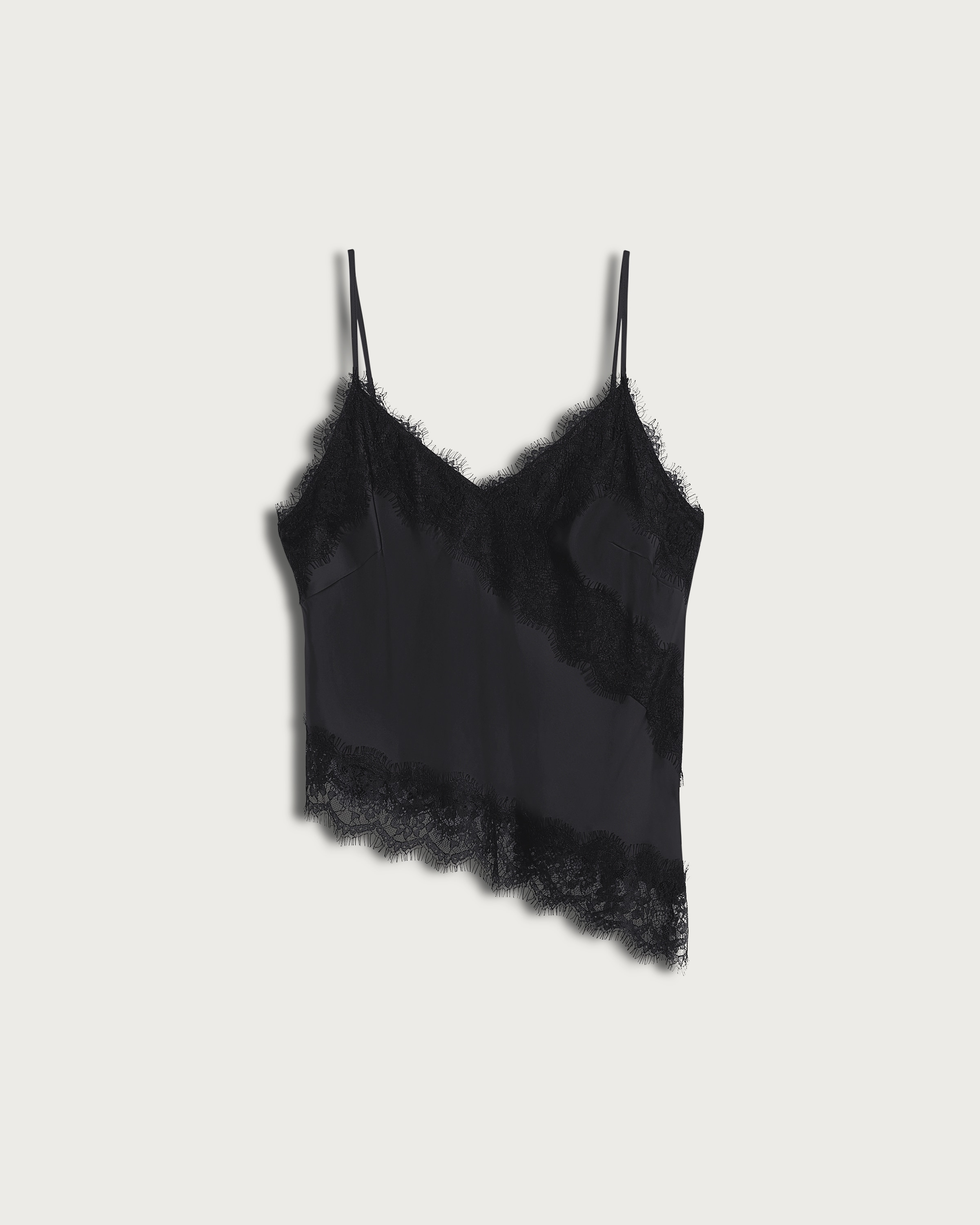 F&F Satin Lace Trim Asymmetric Hem Co-ord Cami Top in Black thumbnail 4