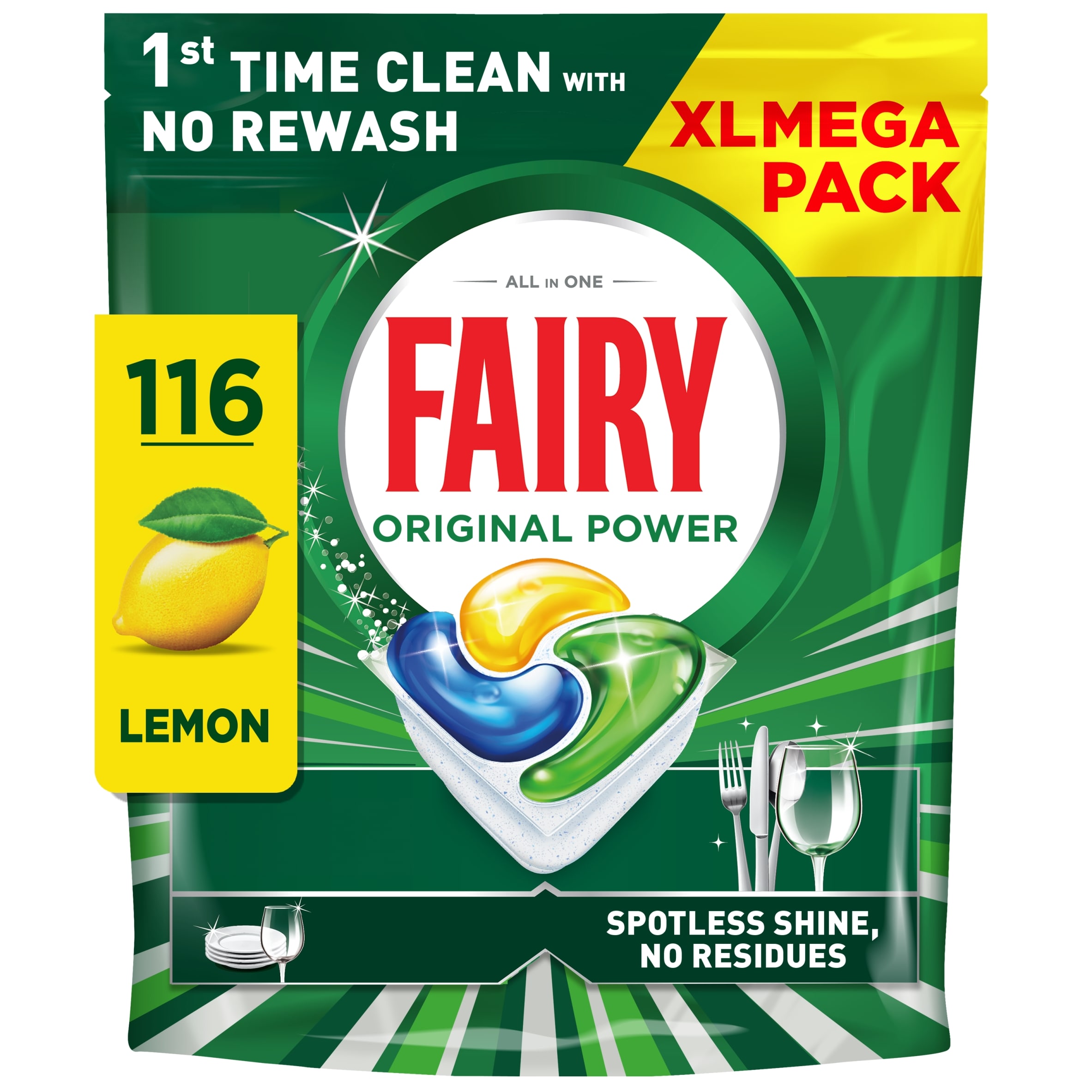 Fairy All In One Lemon XL Mega pack Original 116 Dishwasher Tablets 1567g