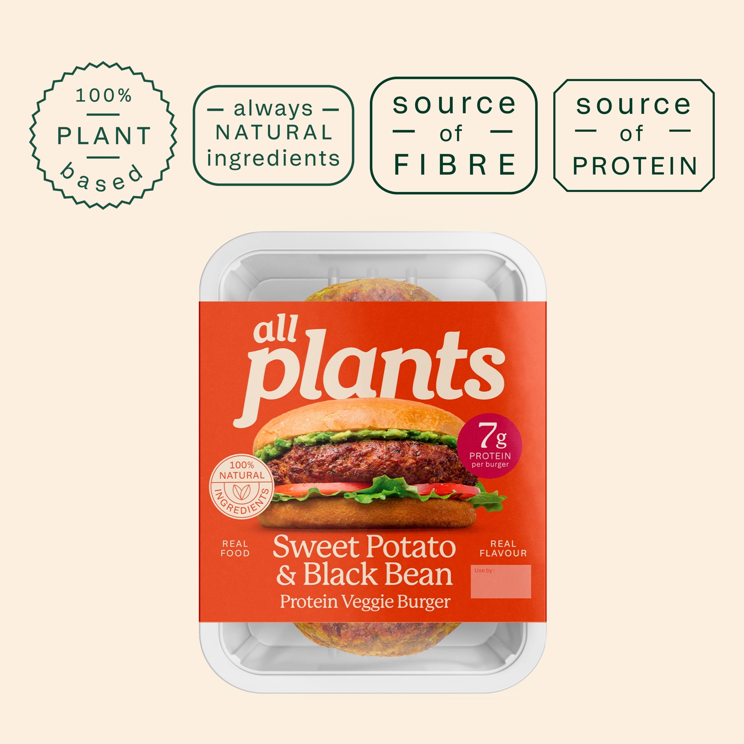 all plants Sweet Potato and Black Bean Protein Veggie Burger 180g thumbnail 3