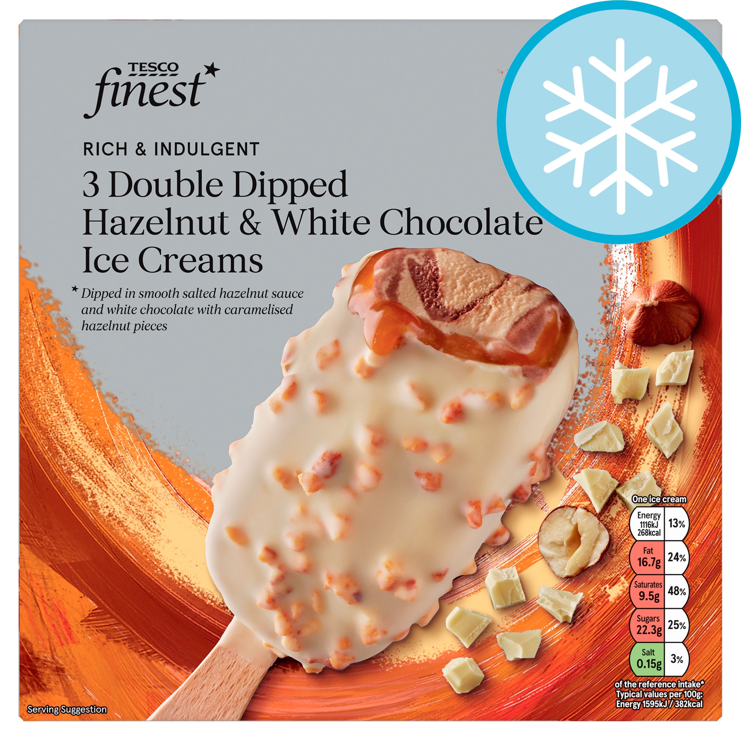 Tesco Finest 3 Double Hazelnut & White Chocolate Ice Creams 3x70g