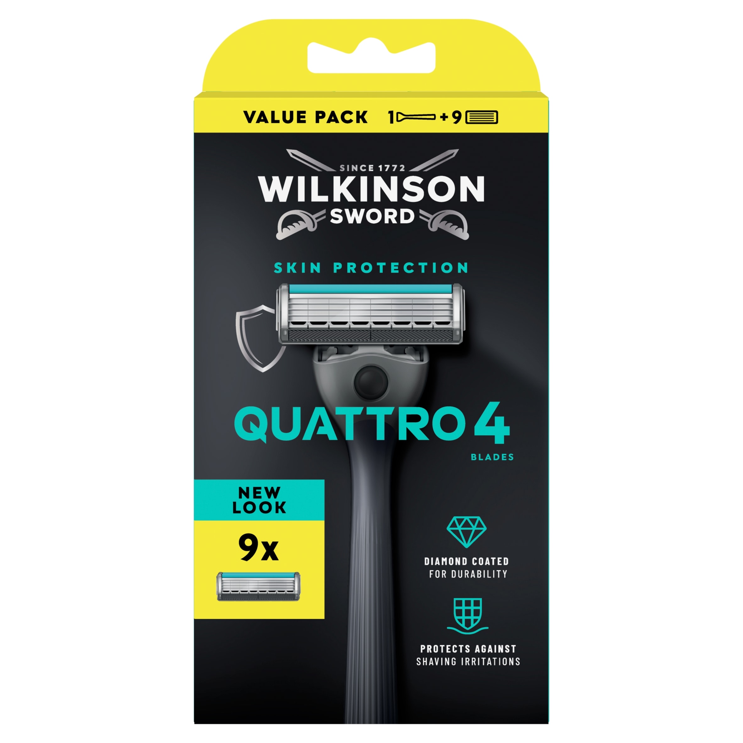 Wilkinson Sword Quattro Men’s 1 Razor + 9 Blade Refills pack
