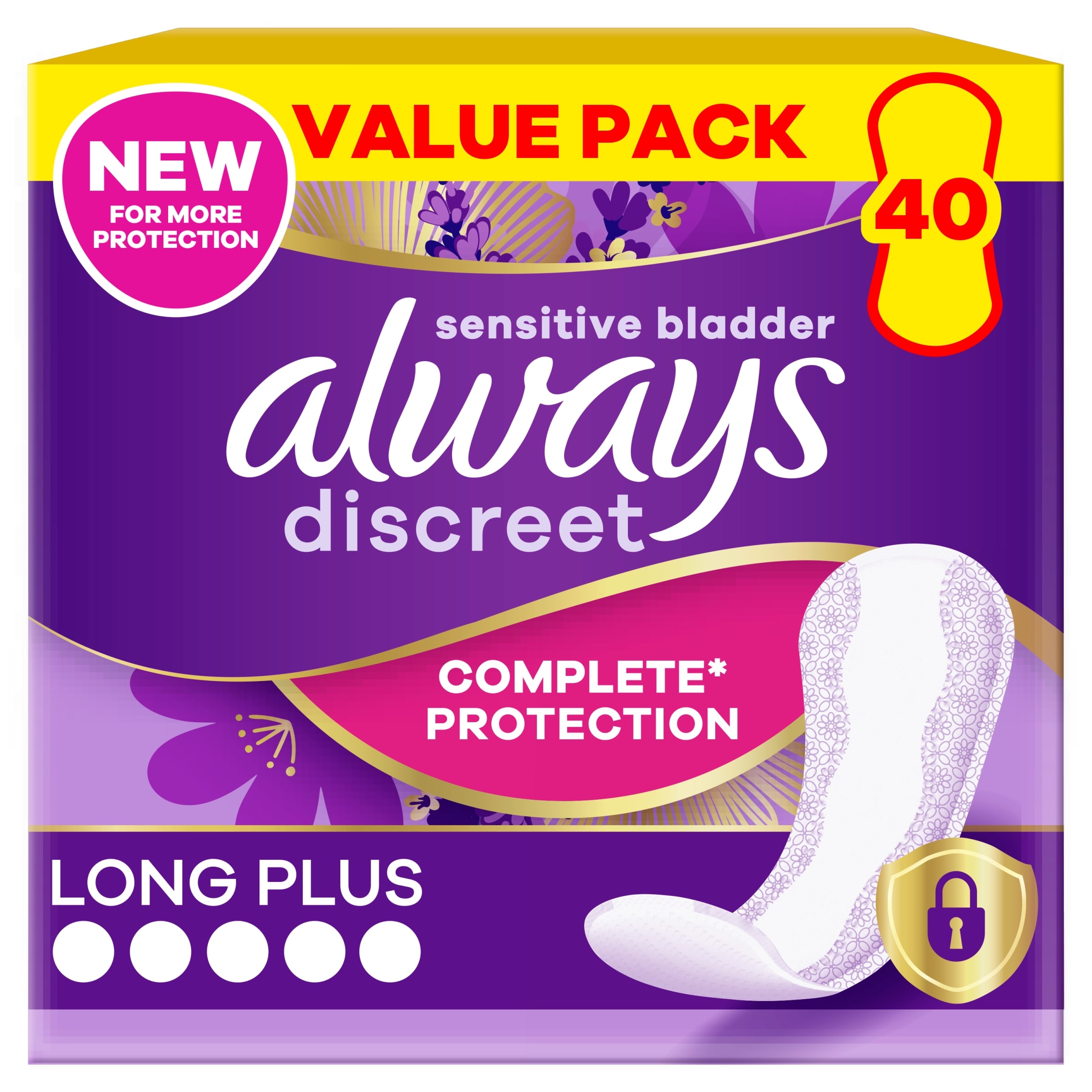 Always Discreet Liners Long Plus 40 Pack