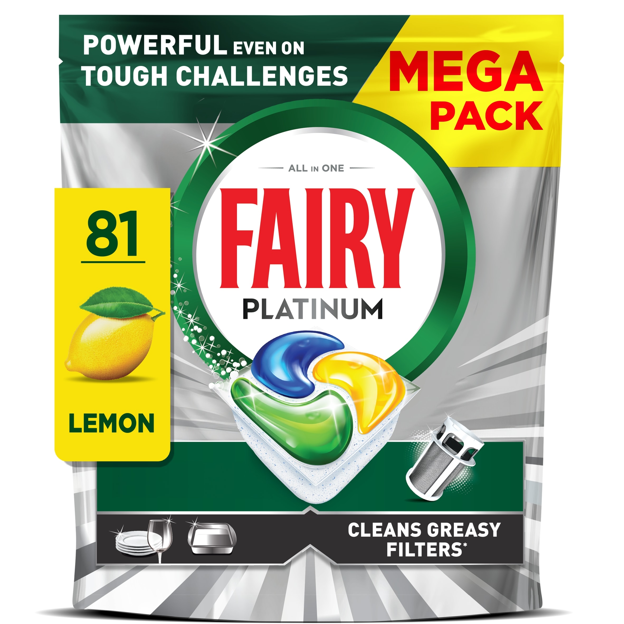 Fairy Platinum All In One Mega pack Lemon 81 Dishwasher Tablets 1207g