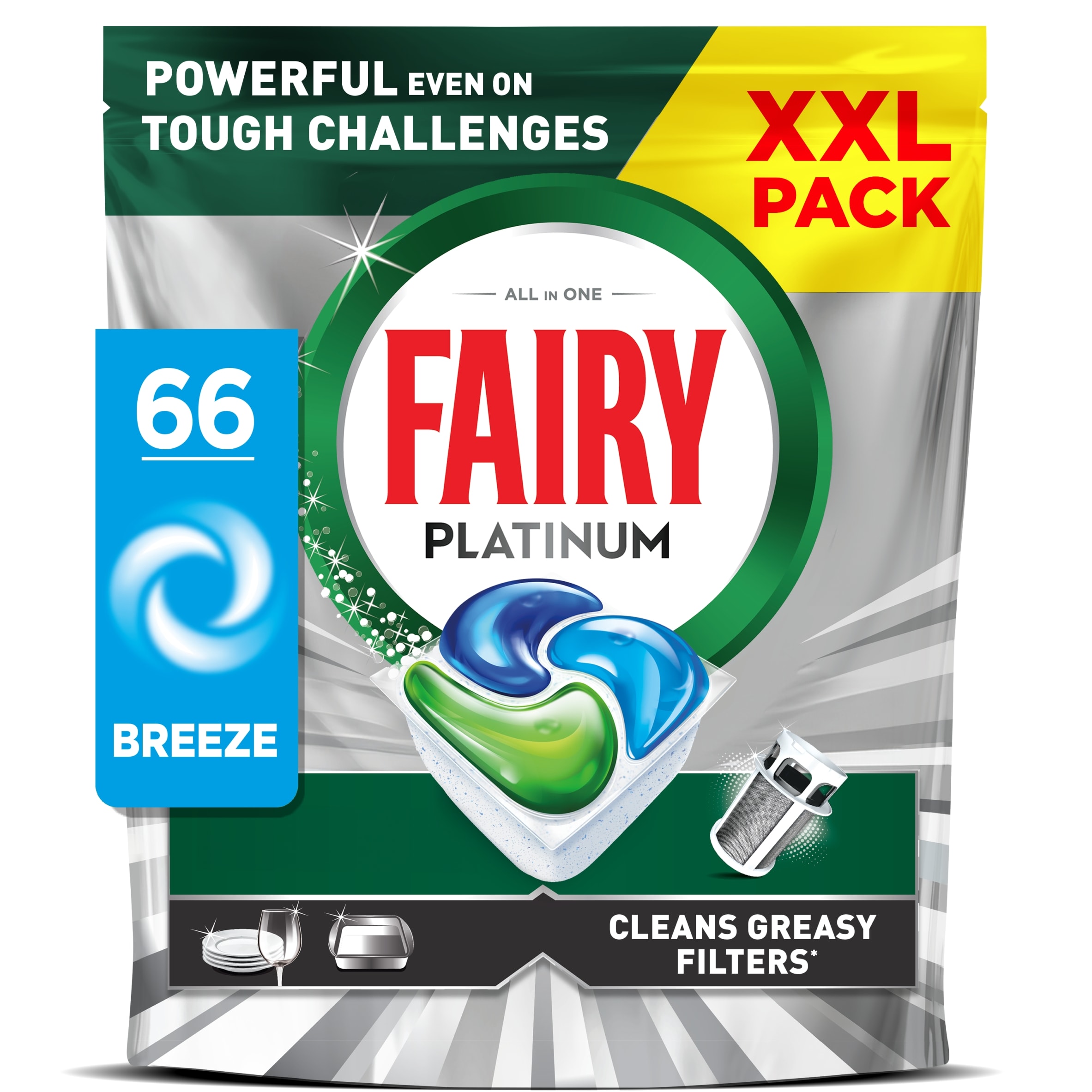 Fairy Platinum All In One XXL pack Original Breeze 66 Dishwasher Tablets 983g