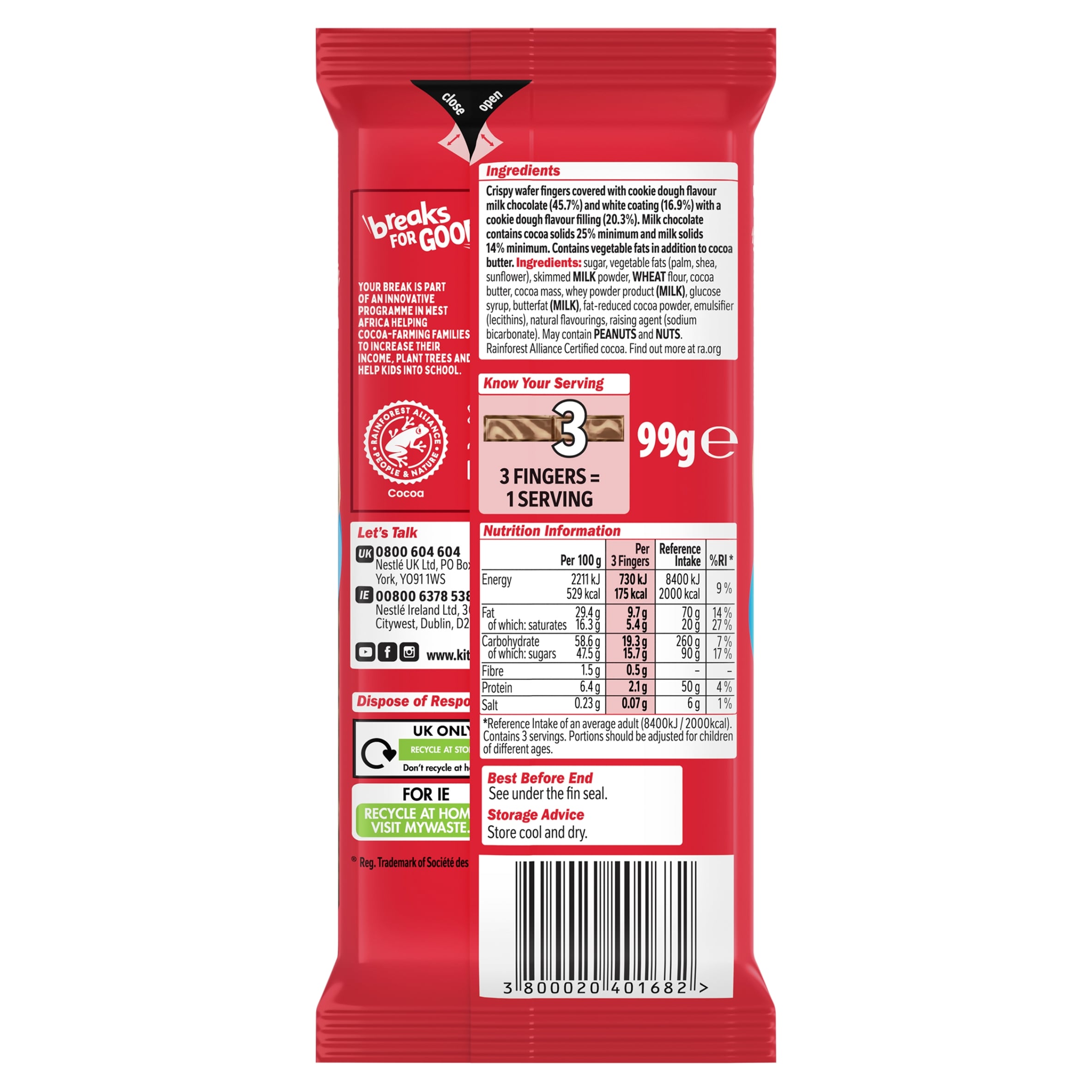 KitKat Cookie Dough Flavour Chocolate Sharing Bar 99g thumbnail 3