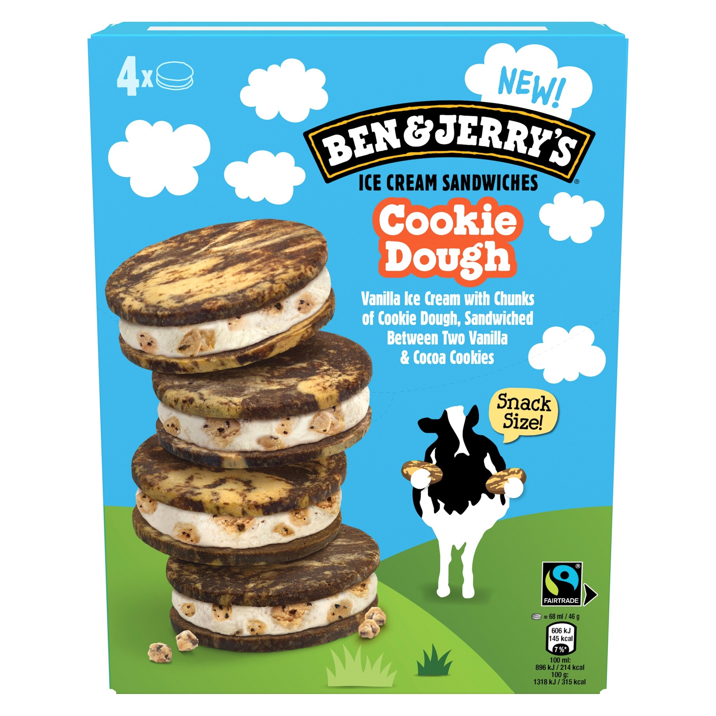 Ben & Jerry's Cookie Dough Ice Cream Sandwich 4x68ml thumbnail 3