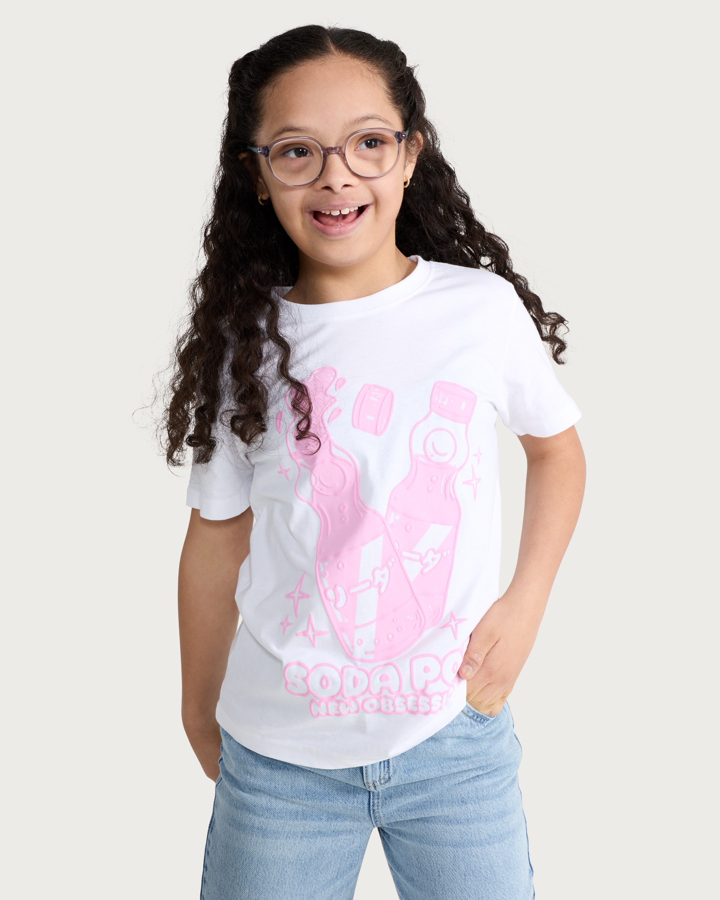 F&F Girls Pure Cotton K-Pop Soda Pop Print T-Shirt in Multi