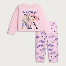 K-Pop Demon Hunters Print Pure Cotton Pyjama Set in Pink