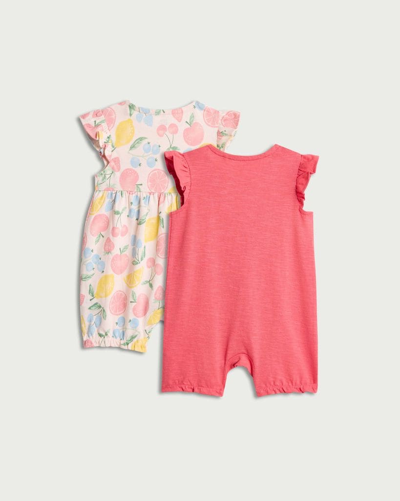 F&F Baby 2-Pack Pure Cotton Fruit Print Rompers in Pink thumbnail 2