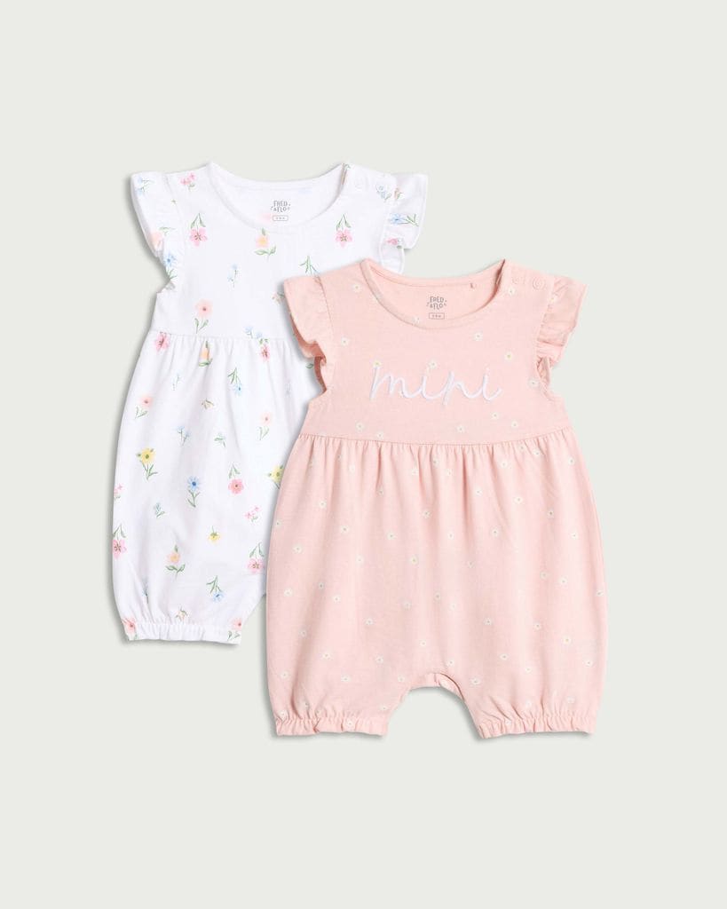 F&F Baby 2-Pack Pure Cotton Floral Rompers in Pink