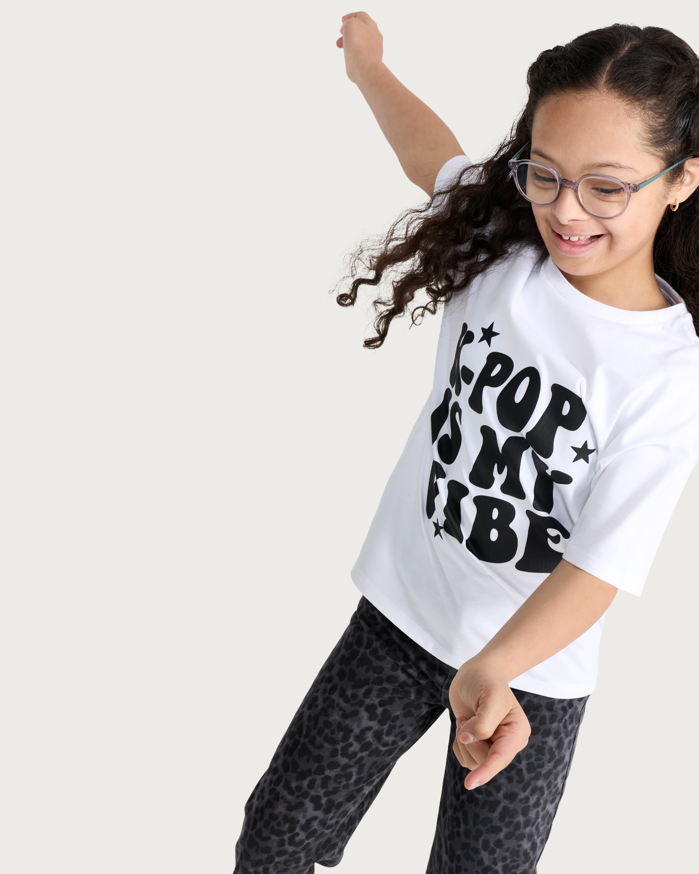 F&F Girls Pure Cotton K-Pop Is My Vibe Slogan T-Shirt in Multi thumbnail 2