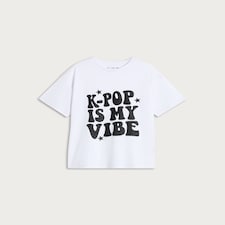 F&F Girls Pure Cotton K-Pop Is My Vibe Slogan T-Shirt in White thumbnail 4