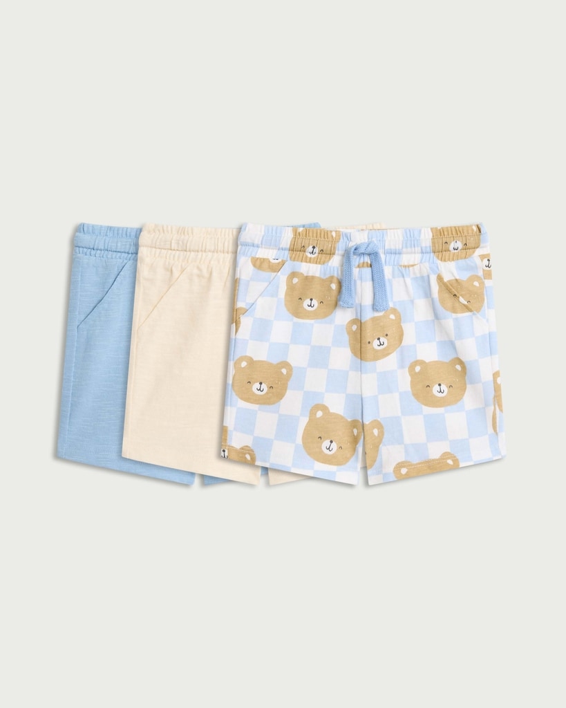 F&F Baby 3-Pack Pure Cotton Bear Print Drawstring Shorts in Multi
