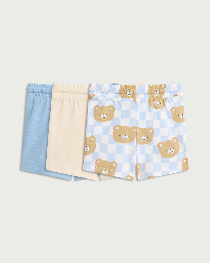 F&F Baby 3-Pack Pure Cotton Bear Print Drawstring Shorts in Multi thumbnail 2