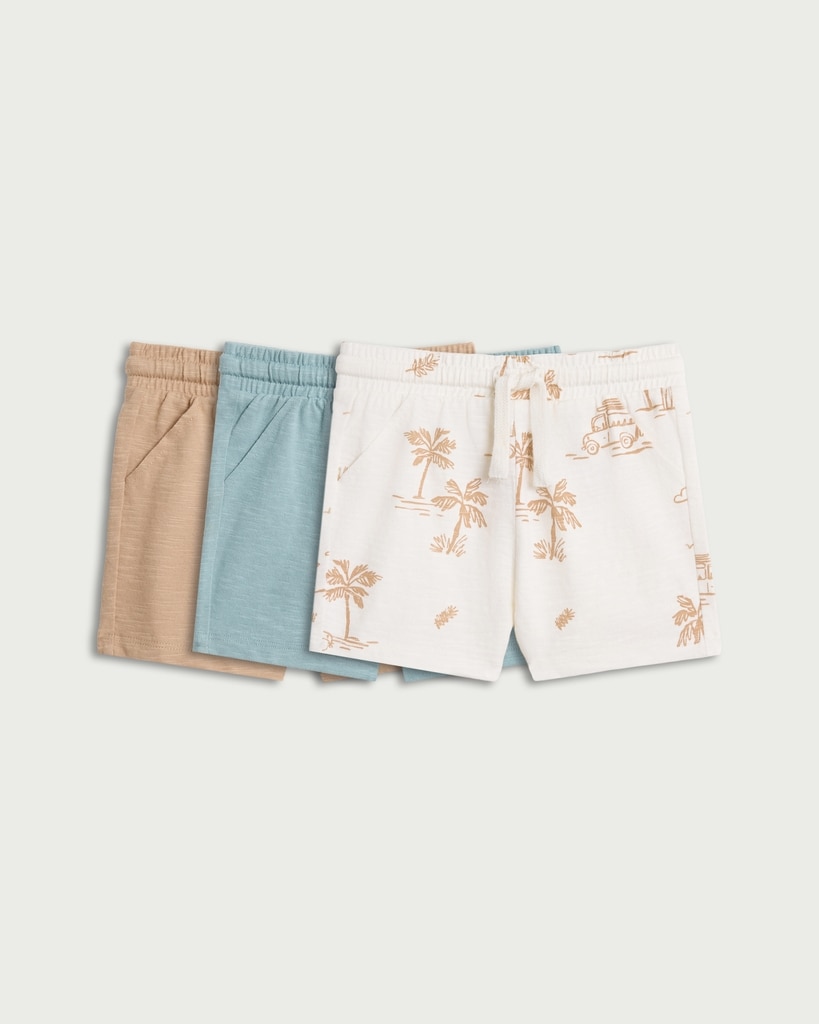 F&F Baby 3-Pack Pure Cotton Drawstring Shorts in Brown