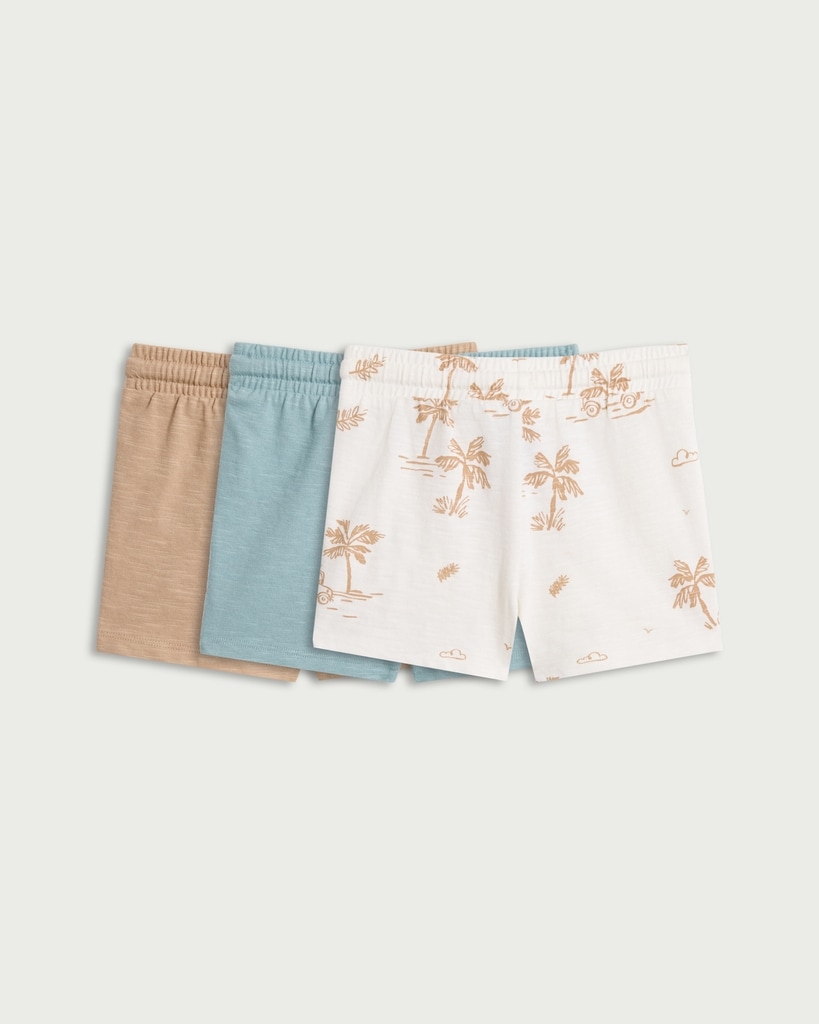F&F Baby 3-Pack Pure Cotton Drawstring Shorts in Brown thumbnail 2