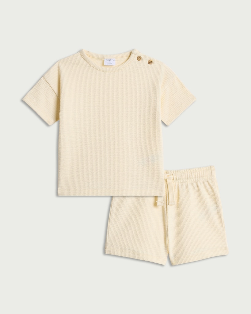 F&F Baby 2-Pack Textured Top and Shorts Set in Cream