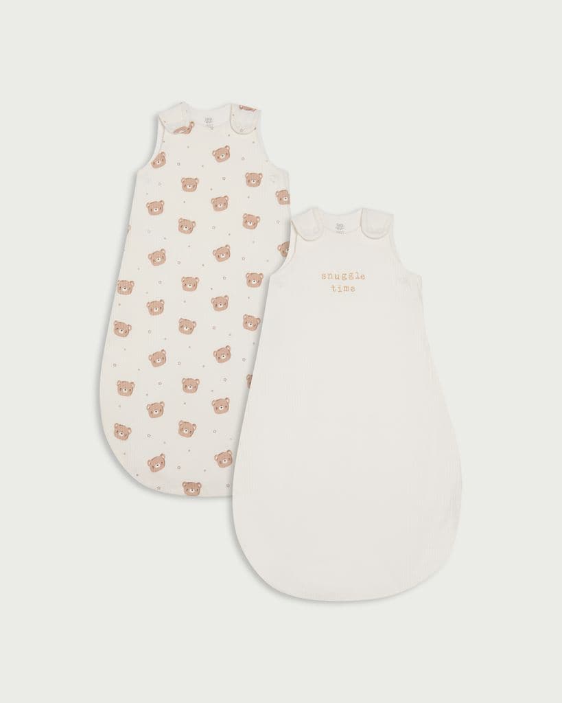 F&F Baby 2-Pack Cotton Rich Bear Print 1.5 Tog Sleeping Bag in White
