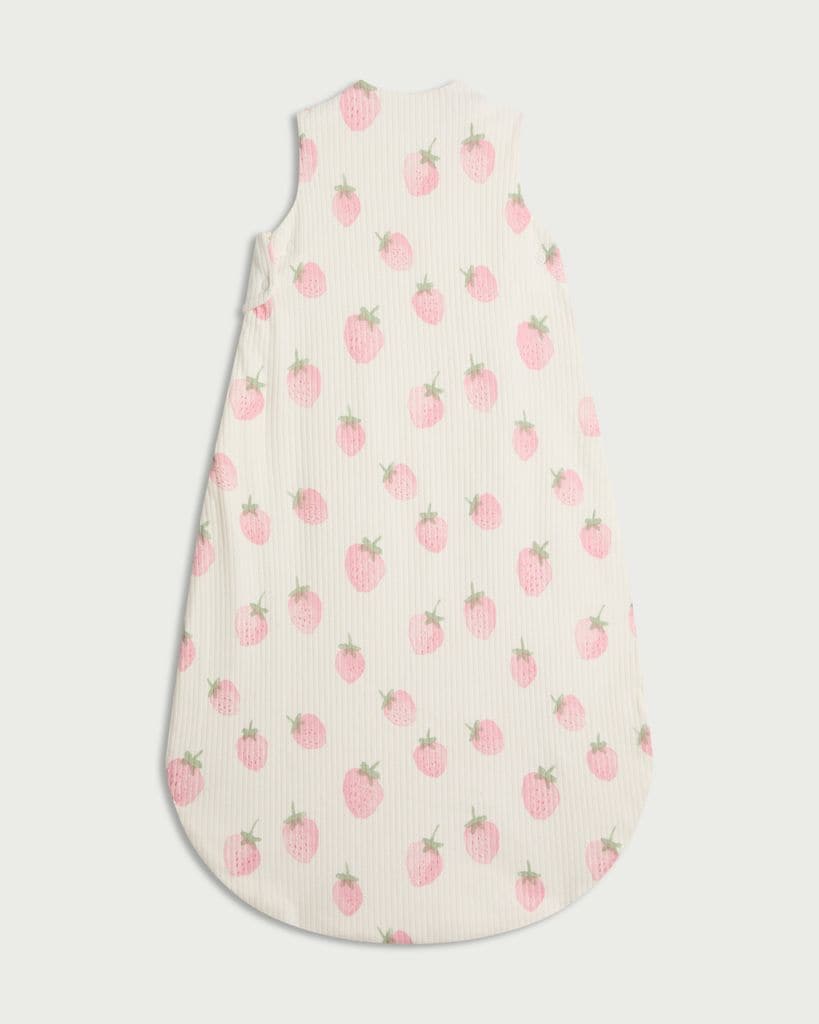 F&F Baby Pure Cotton Ribbed Strawberry Print 1.5 Tog Sleeping Bag in Pink thumbnail 2