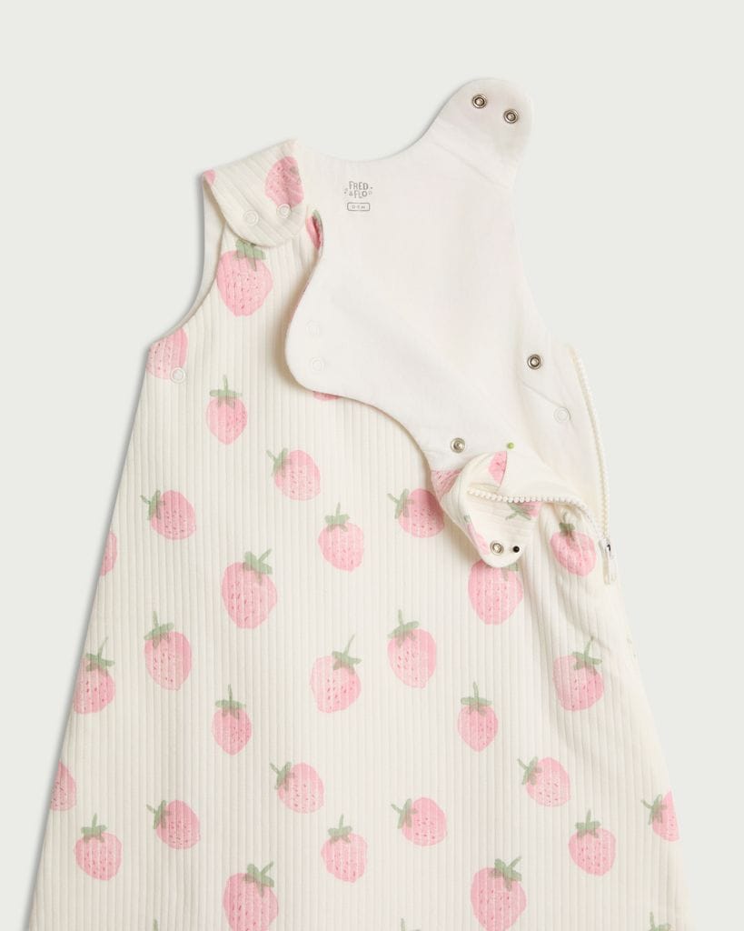 F&F Baby Pure Cotton Ribbed Strawberry Print 1.5 Tog Sleeping Bag in Pink thumbnail 3