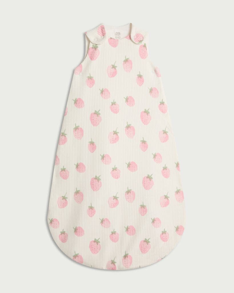 F&F Baby Pure Cotton Ribbed Strawberry Print 1.5 Tog Sleeping Bag in Pink