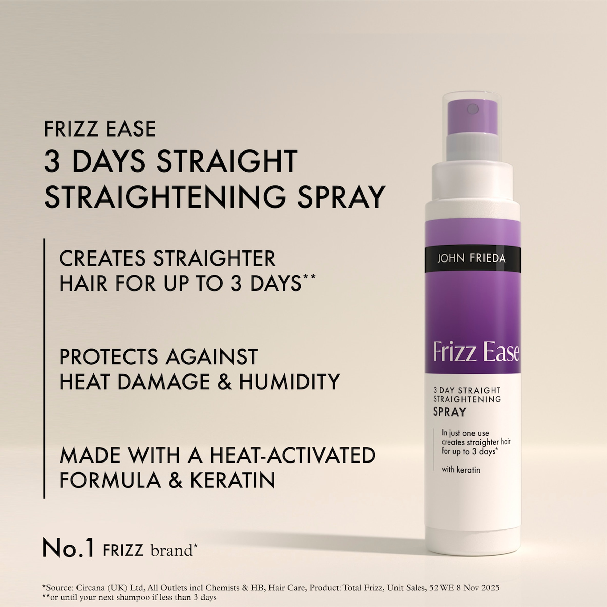 John Frieda Frizz Ease 3 Day Straight Straightening Spray 100ml thumbnail 3
