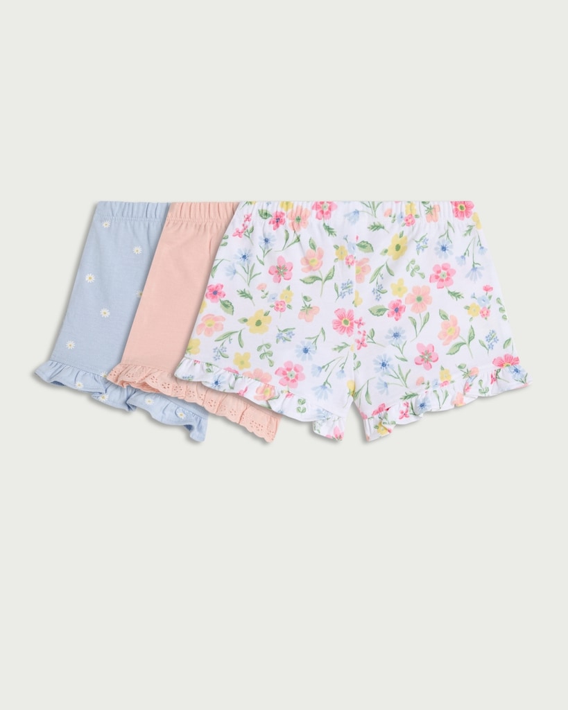 F&F Baby 3-Pack Pure Cotton Floral Ruffle Hem Shorts in Pink thumbnail 2