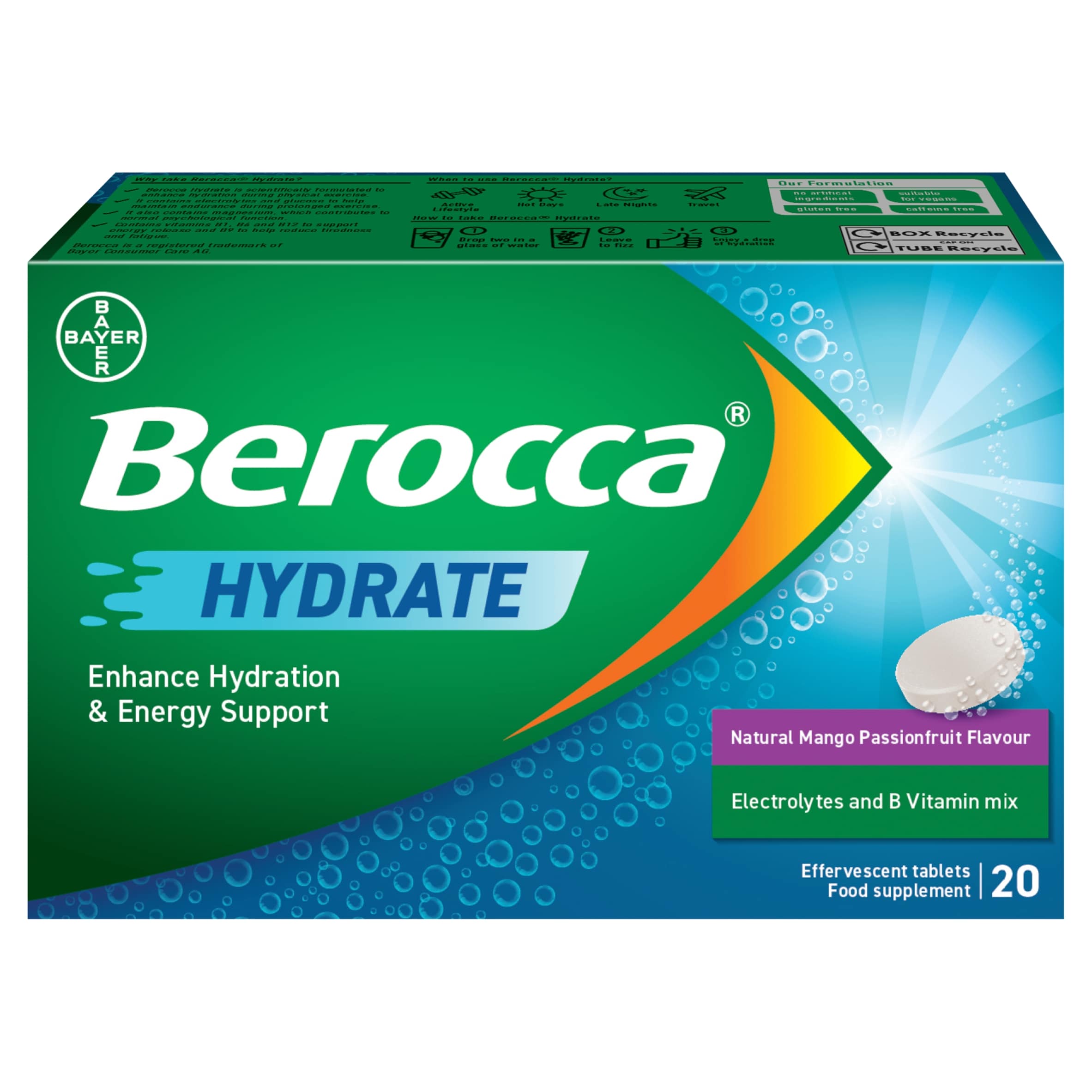 Berocca Hydrate Natural Mango & Passionfruit Effervescent Tablets 20