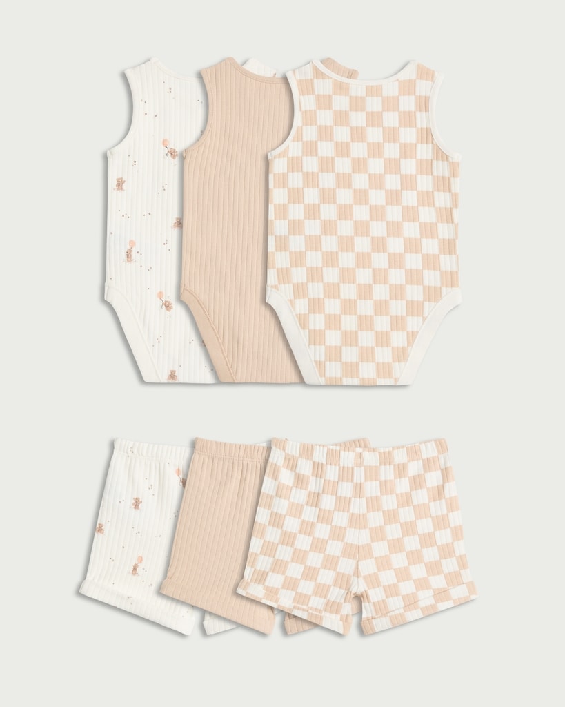 F&F Baby 3-Pack Cotton Rich Bodysuits and Shorts Sets in White thumbnail 2