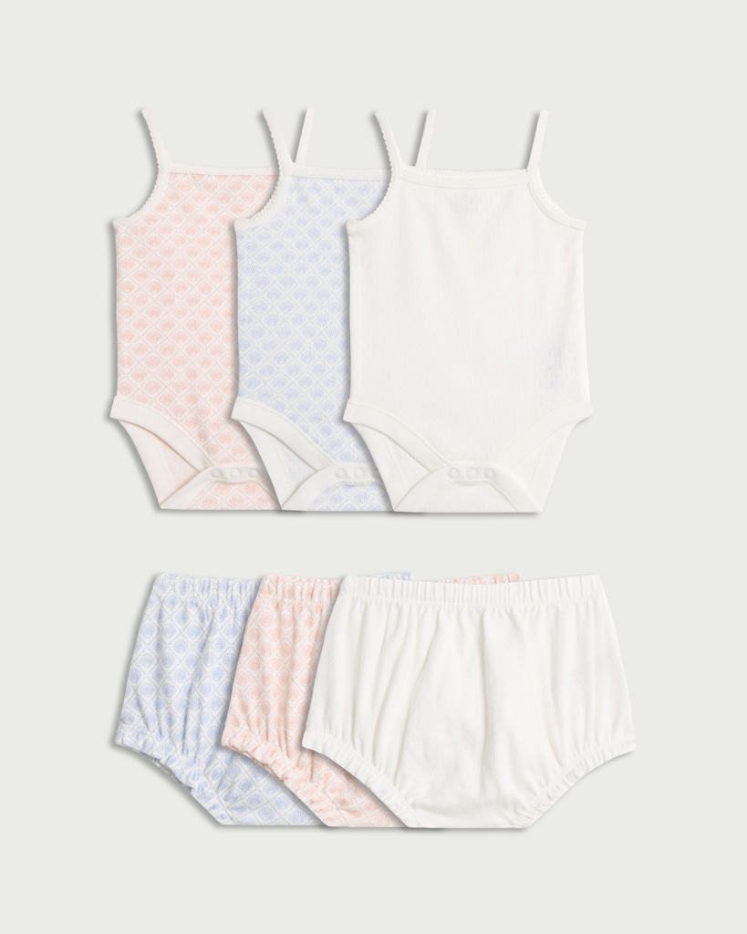 F&F Baby 3-Pack Pure Cotton Vests and Bloomers Sets in White