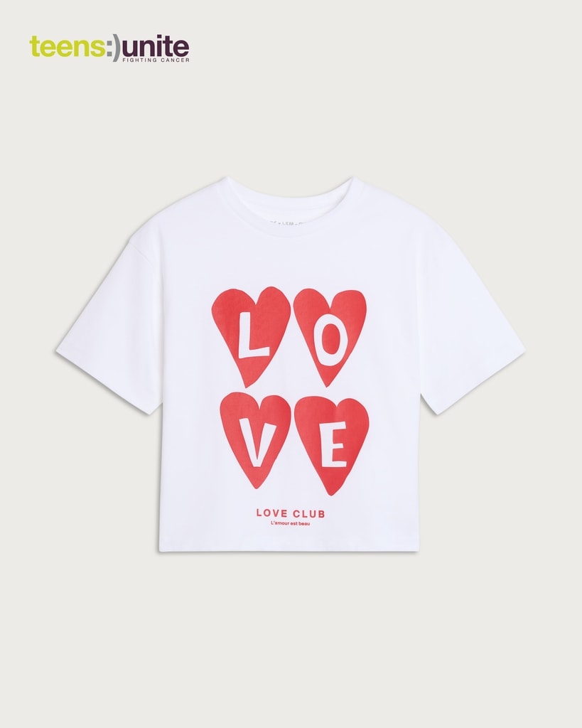 F&F Girls Pure Cotton Love Club T‑Shirt – Supporting Teens Unite Fighting Cancer in White thumbnail 2
