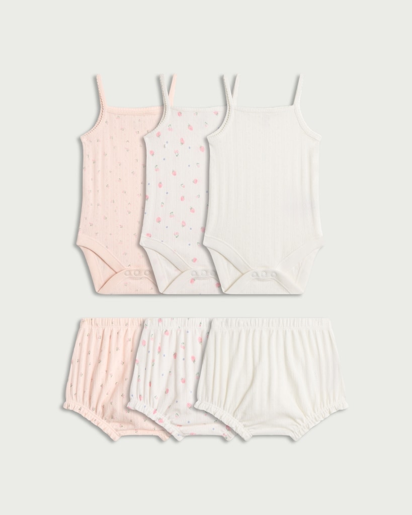 F&F Baby 3-Pack Pure Cotton Vests and Bloomers Sets in Pink