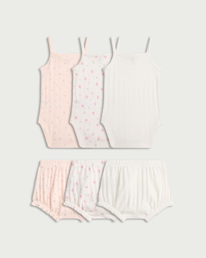 F&F Baby 3-Pack Pure Cotton Vests and Bloomers Sets in Pink thumbnail 2