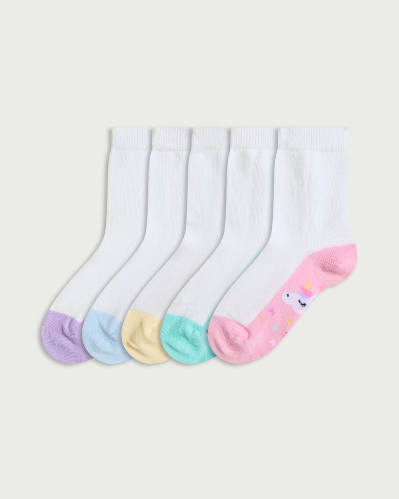 F&F Girls 5-Pack Cotton Rich Unicorn Ankle Socks in White