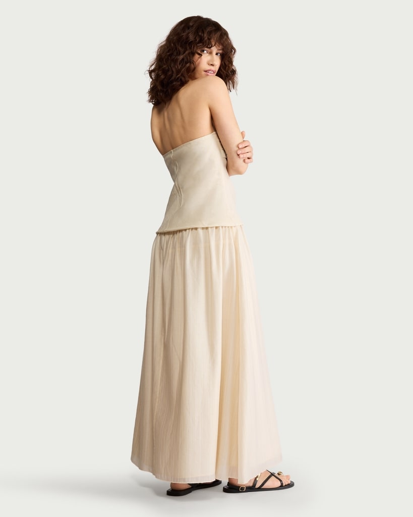 cream bandeau midi dress Emory Park crochet insert knit bandeau midi dress in cream