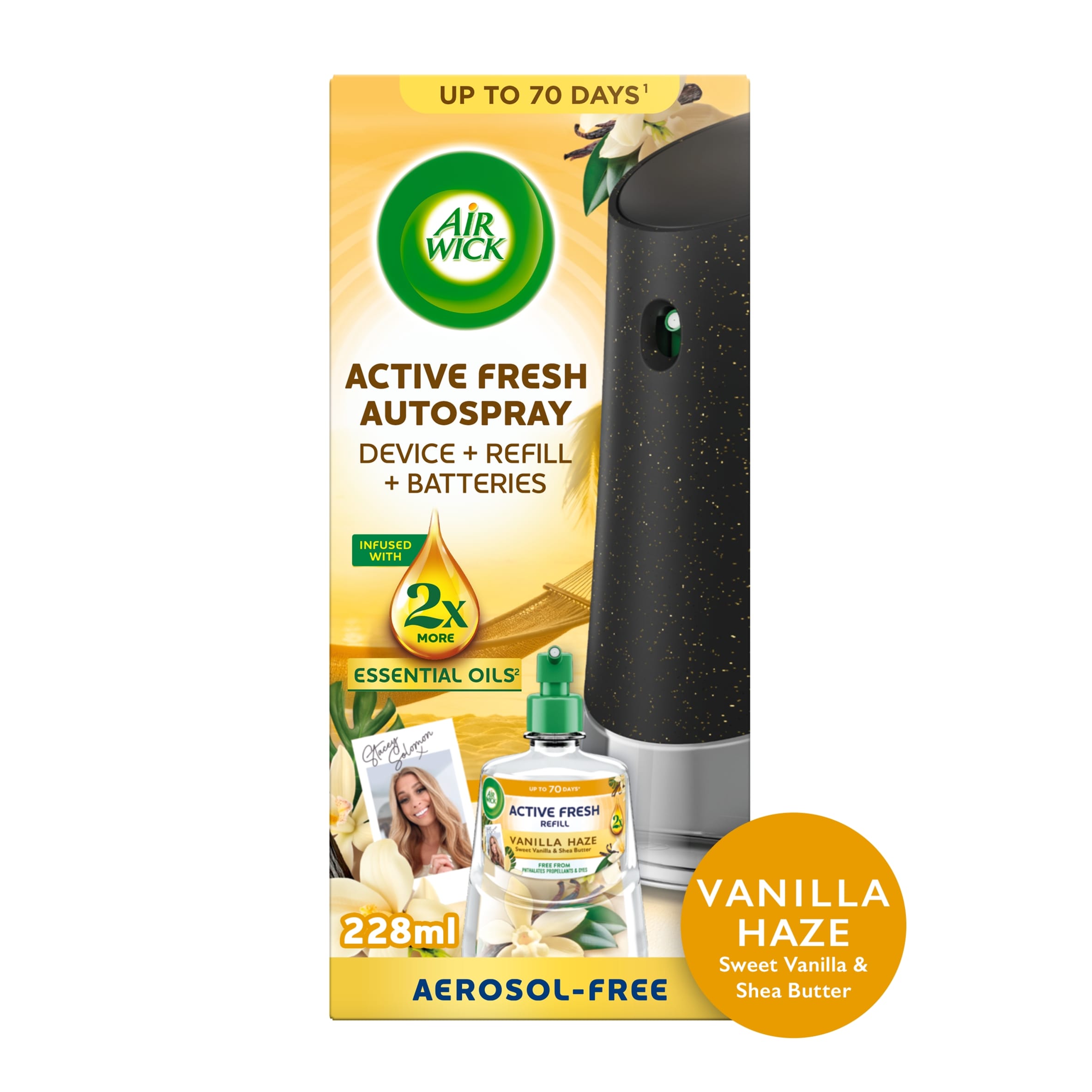 Airwick 24/7 Active Fresh Autospray Aerosol -free Limited edition Vanilla Haze Sweet Vanilla & Shea Butter 228ml