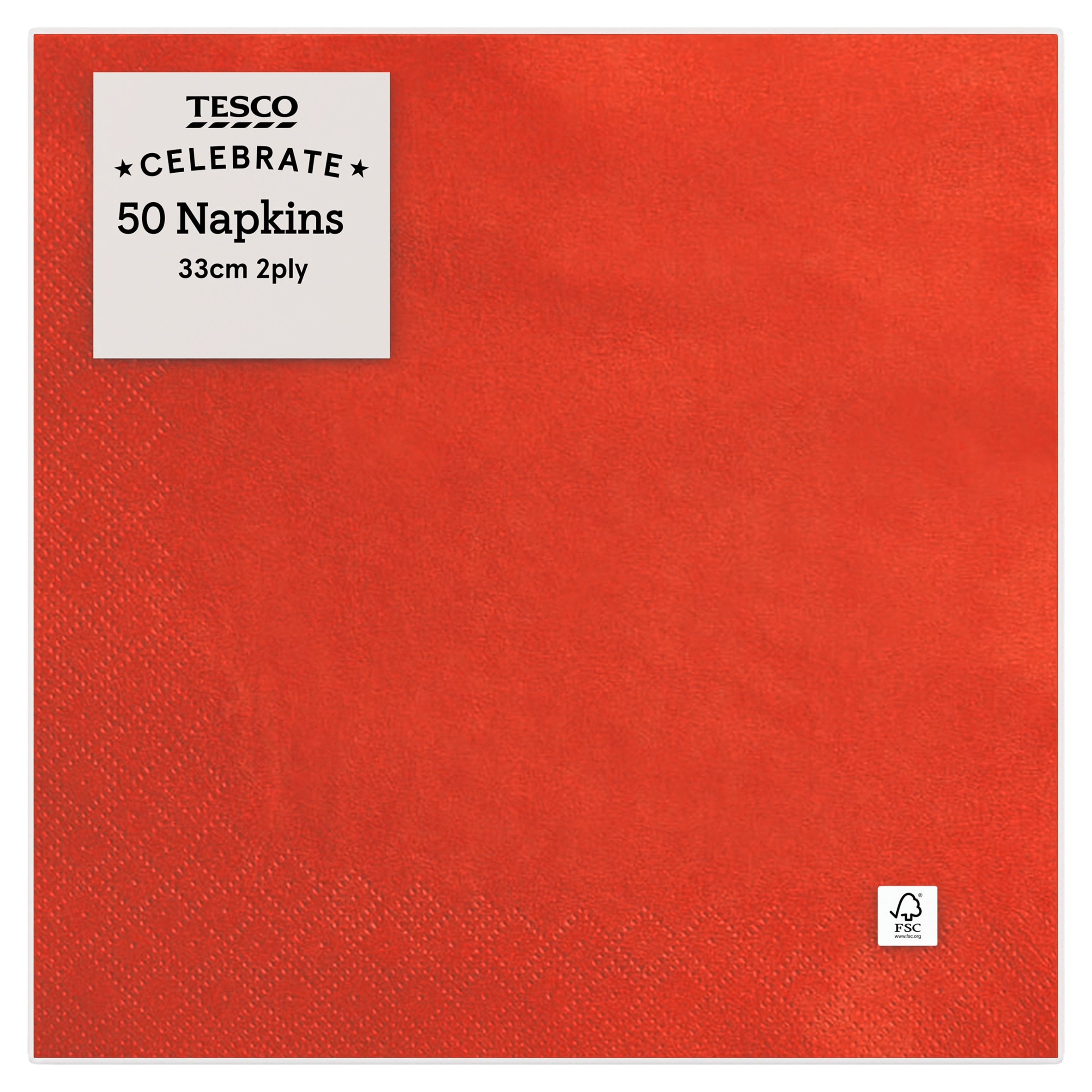 Tesco Napkins Red 33cm 2ply 50 Pack