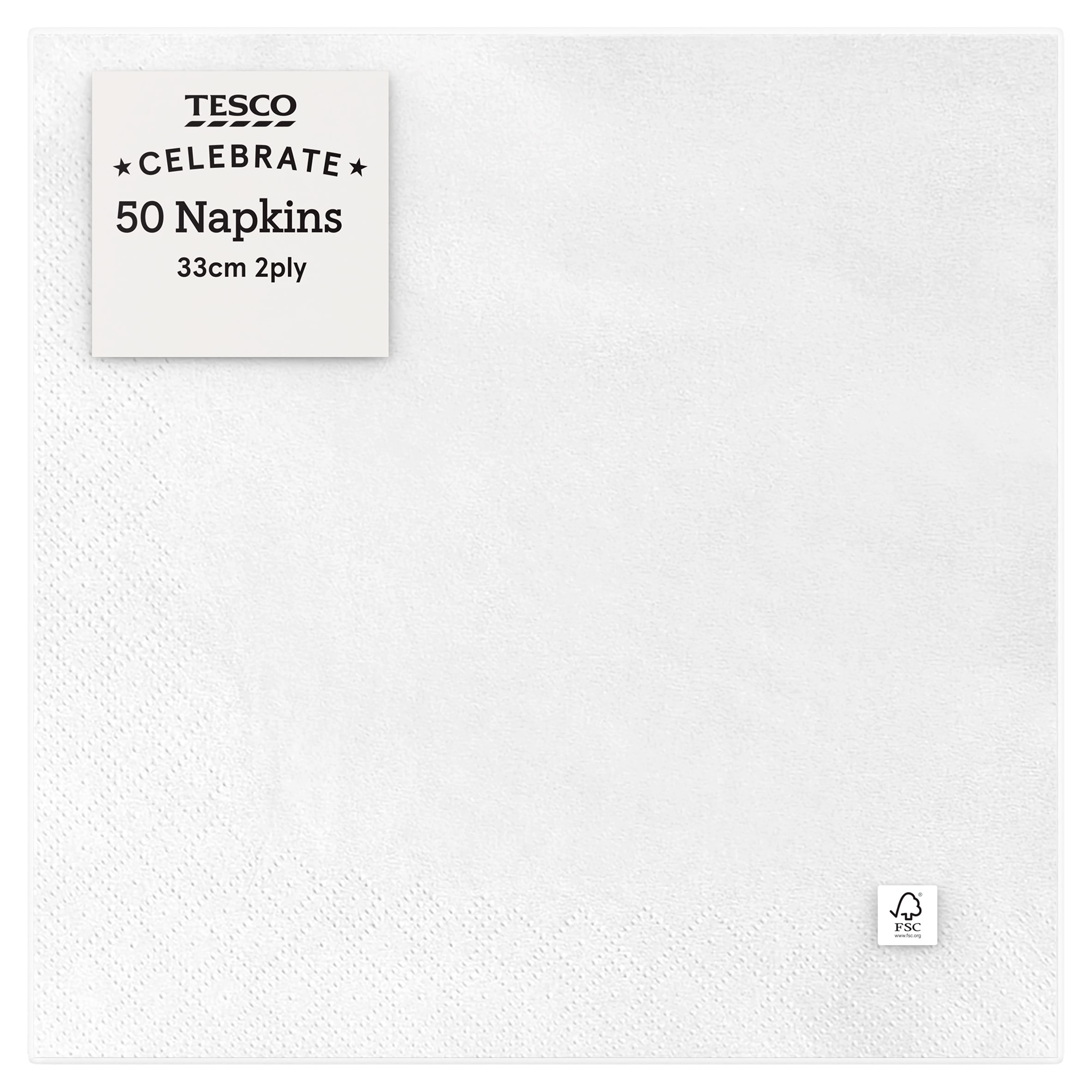 Tesco Napkins White 33cm 2ply 50 Pack