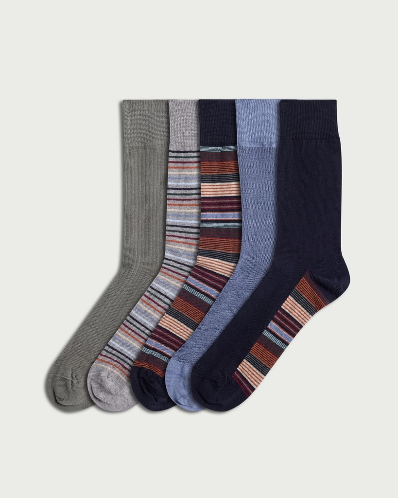 F&F 5-Pack Cotton Rich Striped Ankle Socks in Multi