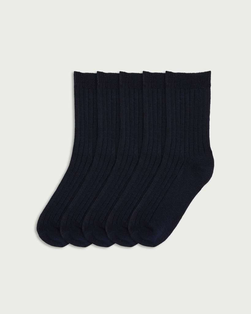 F&F Boys 5-Pack Cotton Blend Ribbed Ankle Socks in Navy