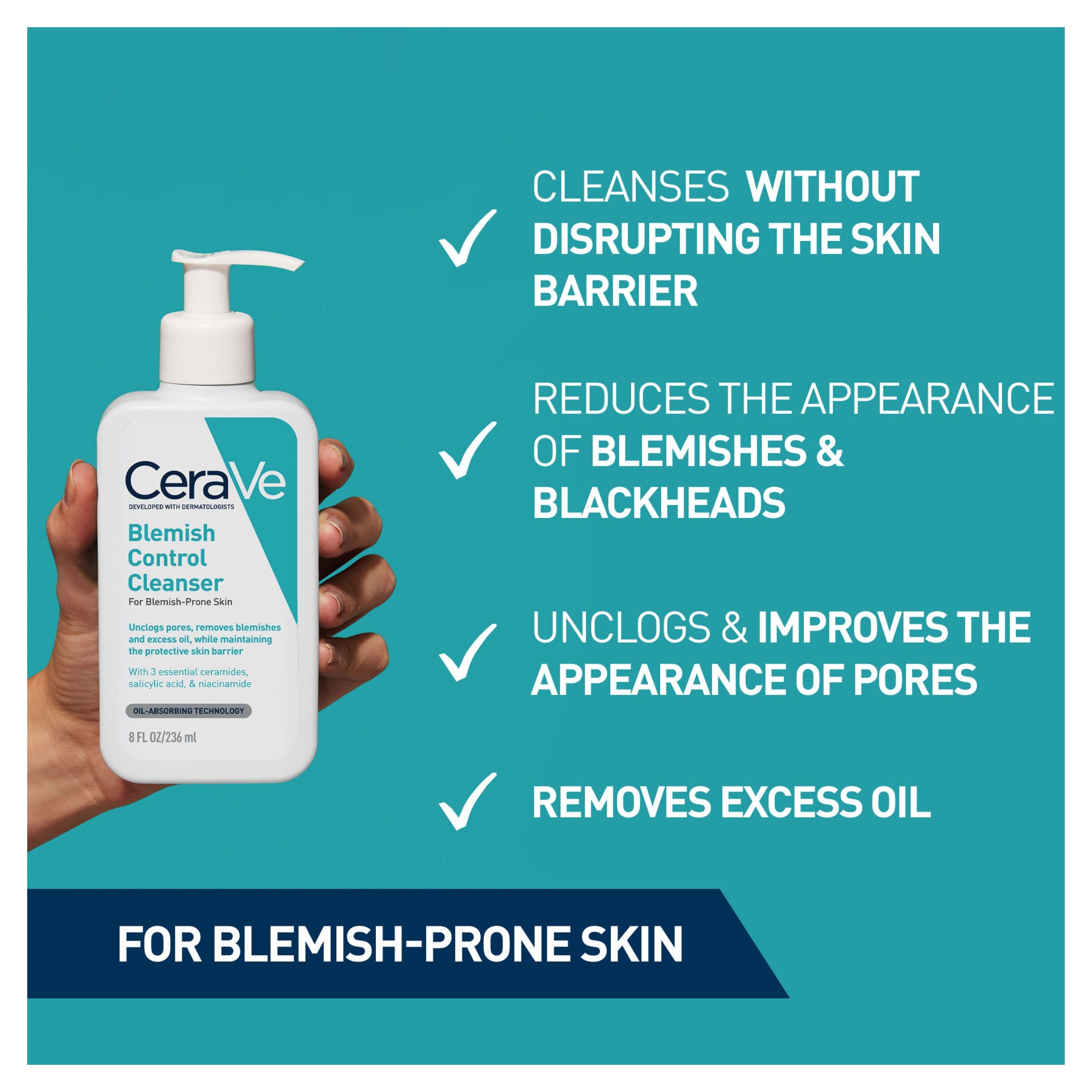 CeraVe Blemish Control Cleanser with Salicylic Acid & Niacinamide for Blemish-Prone Skin 236ml thumbnail 4
