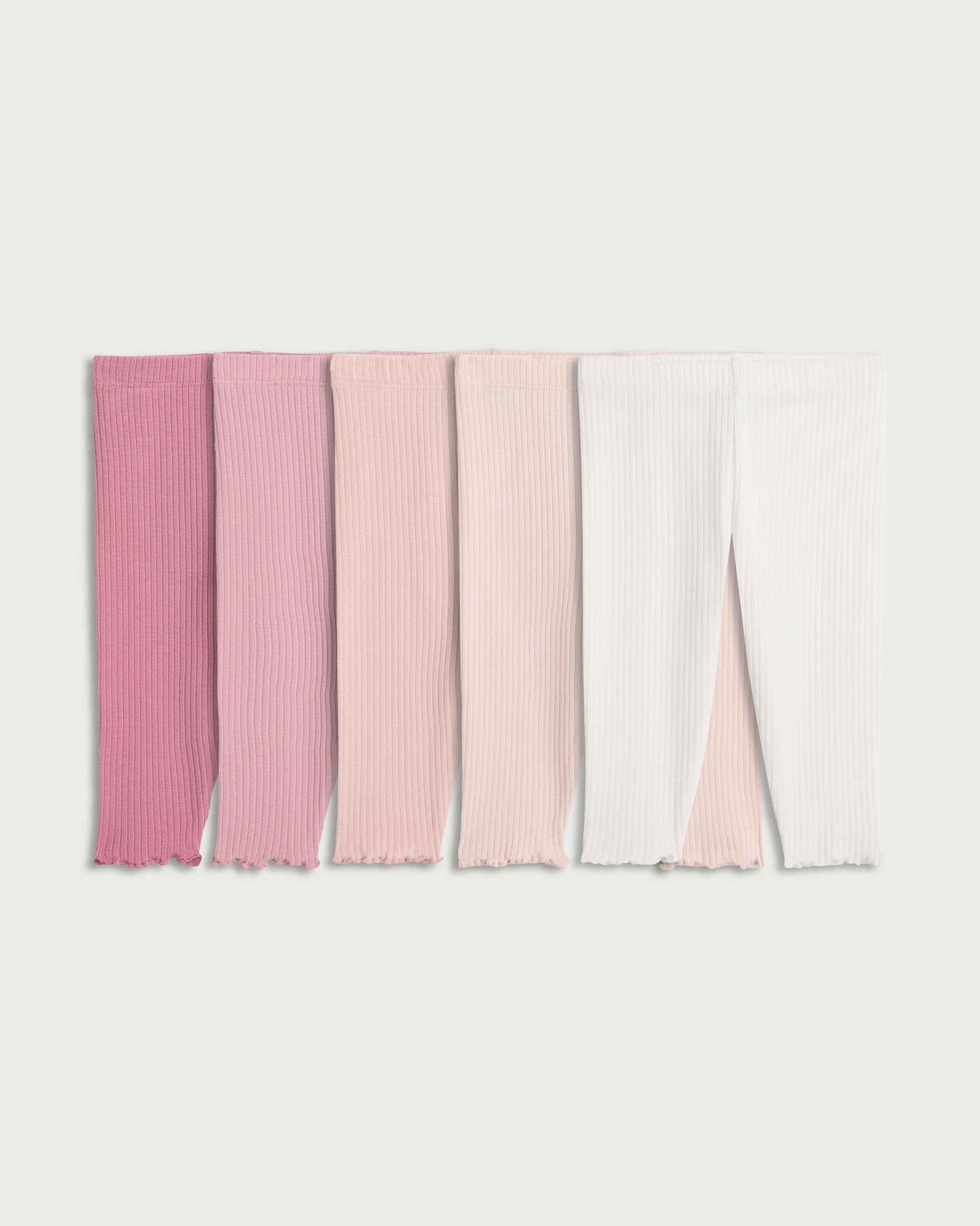 F&F Baby 5-Pack Cotton Rich Ribbed Leggings in Pink