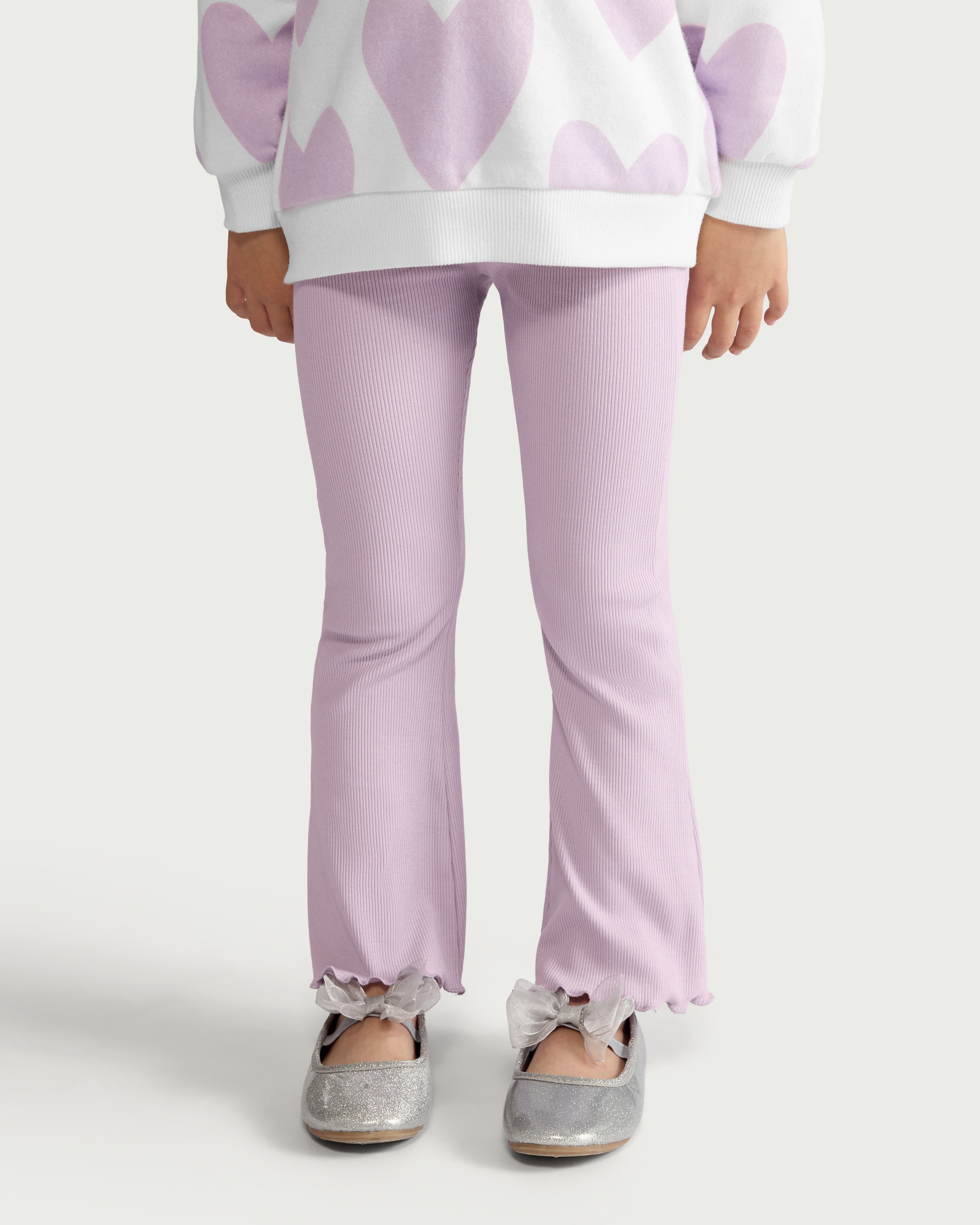 F&F Girls 2-Pack Cotton Rich Flared Leggings in Multi Purple thumbnail 2