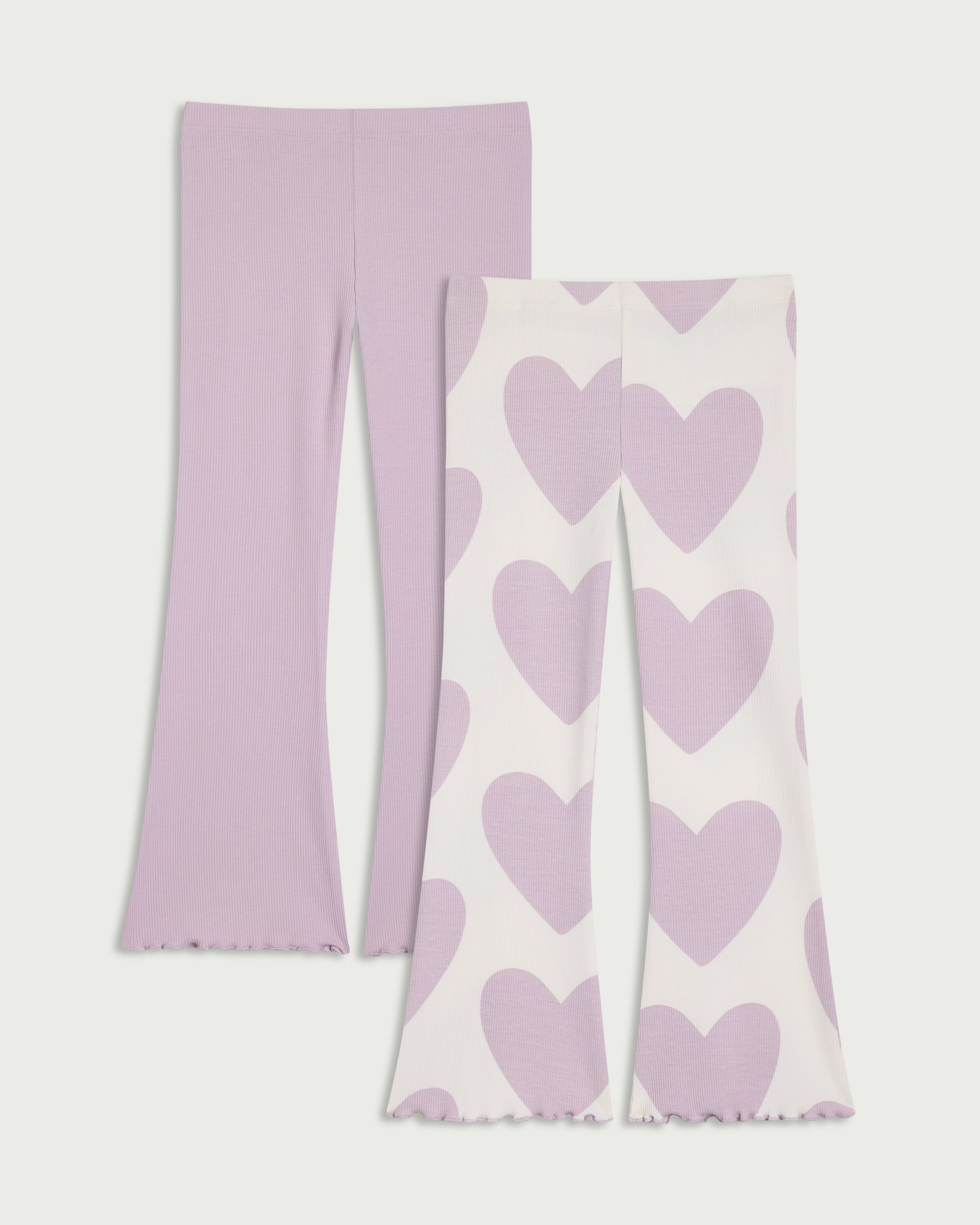 F&F Girls 2-Pack Cotton Rich Flared Leggings in Multi Purple thumbnail 4