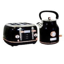 Charles Bentley 1.7L Kettle & 4 Slice Toaster Set Black & Rose Gold Fast Boil thumbnail 2