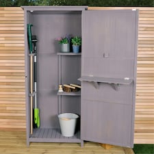 Charles Bentley FSC Wooden Storage Shed - Grey H190 x D56 x W86cm Tall Outdoor thumbnail 9